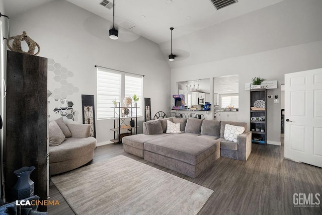 4620 Taft Hwy, Bakersfield, CA 93313 - living area featuring high vaulted ceiling and wood finished floors