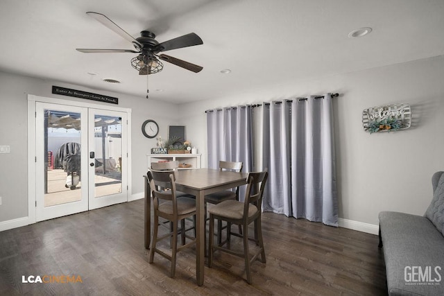 4620 Taft Hwy, Bakersfield, CA 93313 - dining room with ceiling fan, dark wood-type flooring, french doors, and recessed lighting