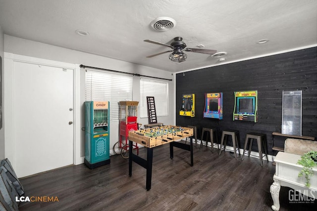 4620 Taft Hwy, Bakersfield, CA 93313 - rec room featuring a ceiling fan, wood finished floors, and recessed lighting