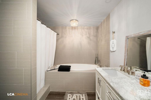 4620 Taft Hwy, Bakersfield, CA 93313 - full bath featuring vanity, a garden tub, and a tile shower