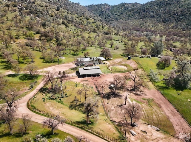 drone / aerial view with a rural view and a mountain view