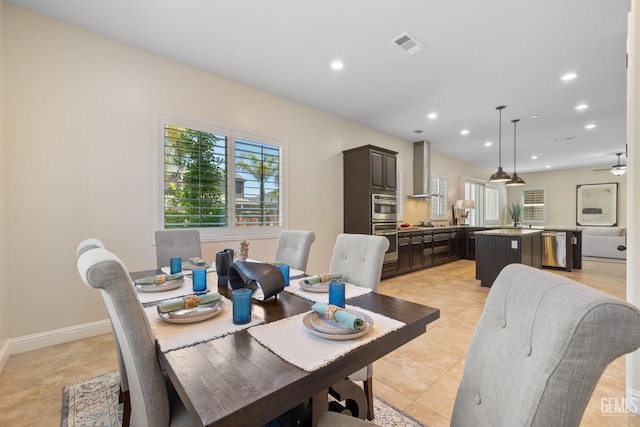 14822 Plumeria Ct, Bakersfield, CA 93314 - dining area with recessed lighting, light tile patterned floors, baseboards, and ceiling fan
