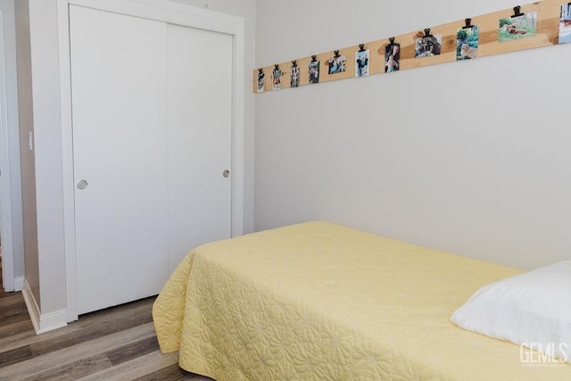 7116 Jolynn St, Bakersfield, CA 93308 - bedroom featuring wood finished floors, a closet, and baseboards