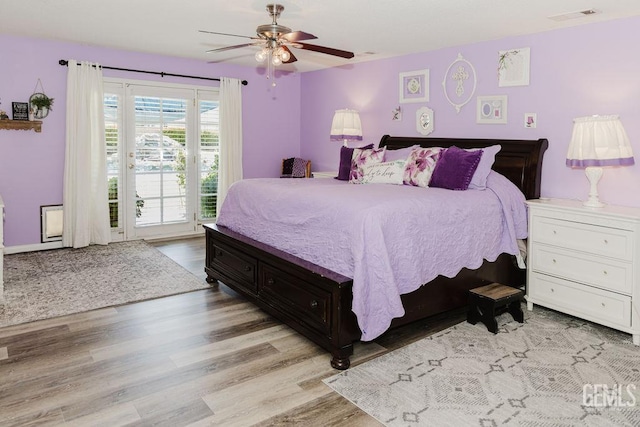 7116 Jolynn St, Bakersfield, CA 93308 - bedroom with access to outside, light wood-style flooring, and ceiling fan