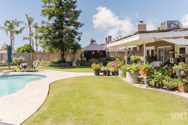 7116 Jolynn St, Bakersfield, CA 93308 - view of pool featuring cooling unit, a gazebo, and a patio