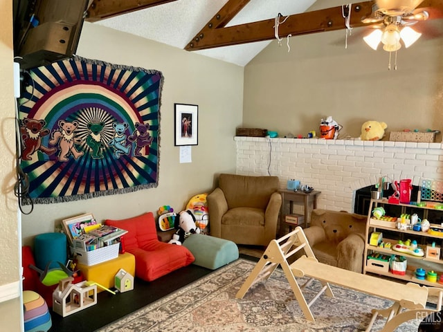 2304 Mountain Oak Rd, Bakersfield, CA 93311 - recreation room with vaulted ceiling and a ceiling fan