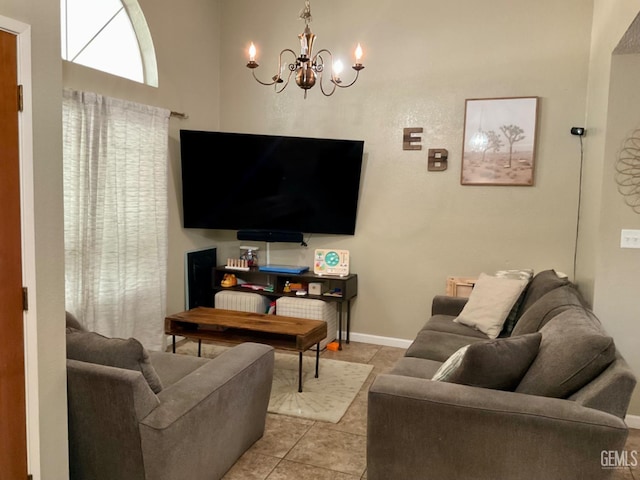 2304 Mountain Oak Rd, Bakersfield, CA 93311 - living room with a chandelier and light tile patterned flooring
