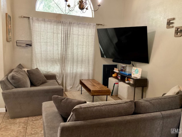 2304 Mountain Oak Rd, Bakersfield, CA 93311 - living area featuring a chandelier and light tile patterned floors