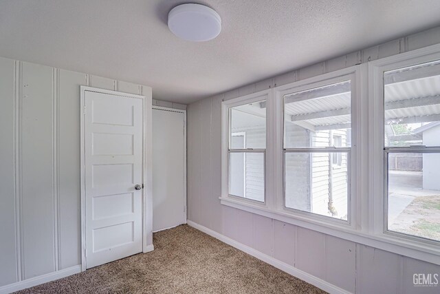 empty room featuring carpet floors and a decorative wall
