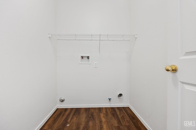 laundry area featuring gas dryer hookup, dark wood-type flooring, and hookup for a washing machine