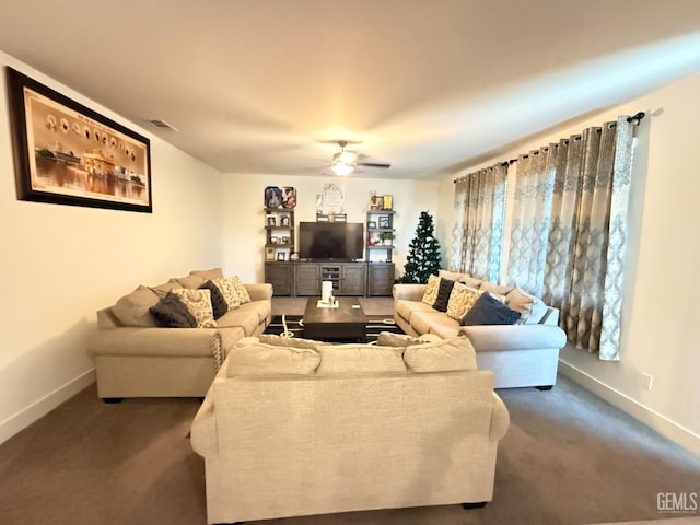 6009 Cardano Ave, Bakersfield, CA 93313 - living area with carpet and ceiling fan