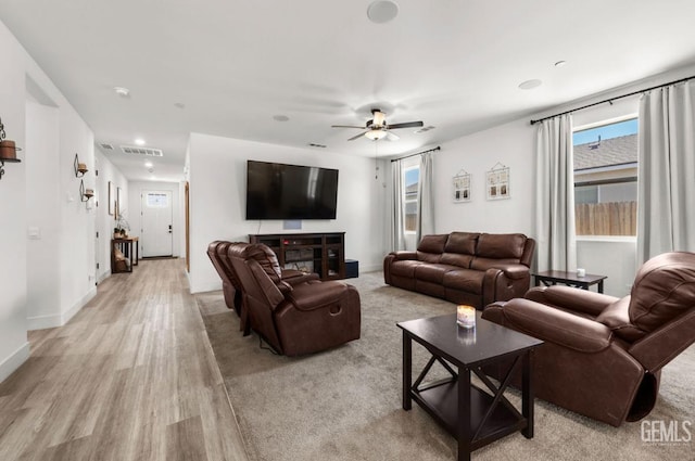 6607 Wind Wolfs Ln, Bakersfield, CA 93313 - living area with light wood-type flooring, a ceiling fan, and recessed lighting