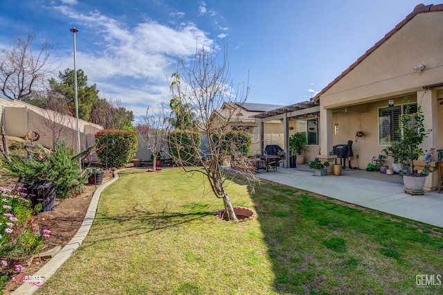 view of yard with a fenced backyard and a patio area