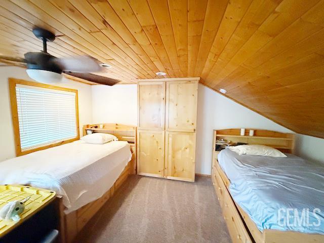 45864 Upndown Rd, Posey, CA 93260 - carpeted bedroom featuring wood ceiling and lofted ceiling
