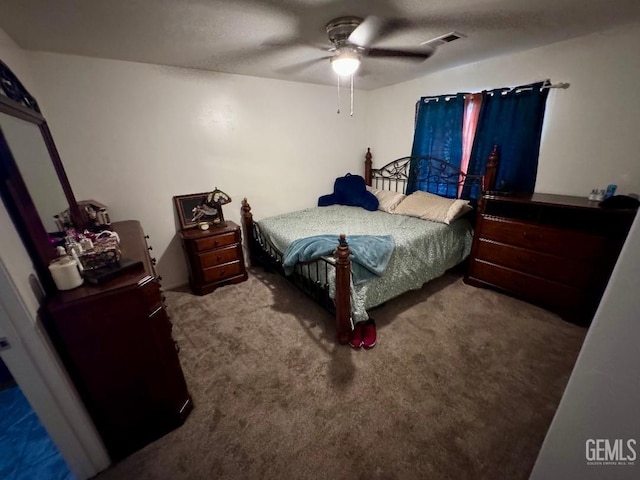 bedroom featuring carpet flooring and ceiling fan