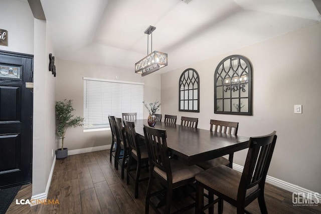10005 Valley Forest Ct, Bakersfield, CA 93311 - dining space featuring baseboards, a chandelier, and dark wood-style floors