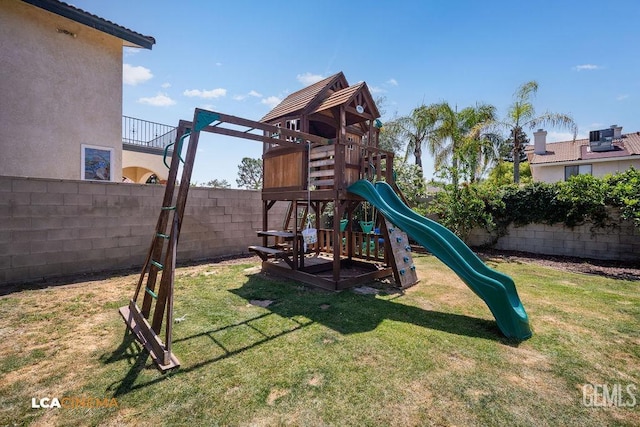 10005 Valley Forest Ct, Bakersfield, CA 93311 - view of playground with a yard and a fenced backyard