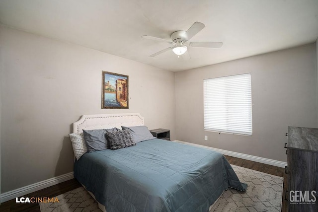 10005 Valley Forest Ct, Bakersfield, CA 93311 - bedroom featuring baseboards, a ceiling fan, and wood finished floors