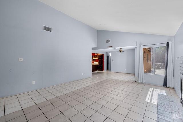 2617 Auburn Ct, Bakersfield, CA 93306 - unfurnished room with a ceiling fan, light tile patterned floors, and high vaulted ceiling