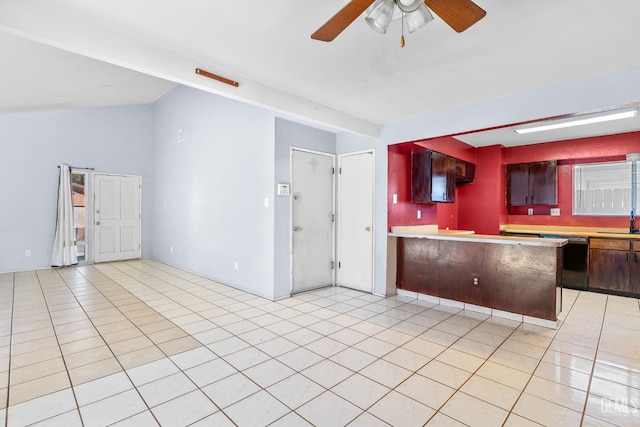 2617 Auburn Ct, Bakersfield, CA 93306 - kitchen with dishwasher, light countertops, ceiling fan, a peninsula, and light tile patterned floors