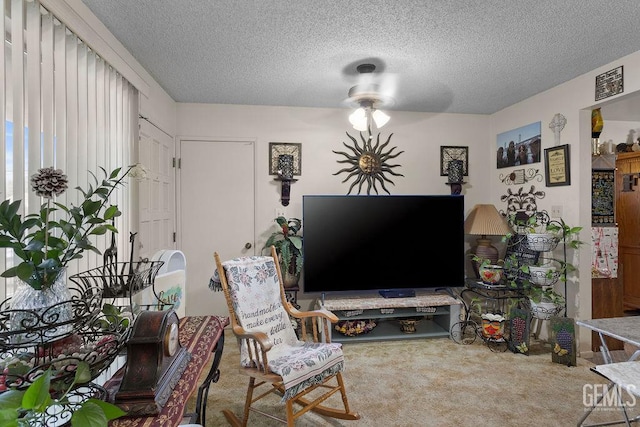 800 Lexington St Unit 28, Delano, CA 93215 - carpeted living area with a textured ceiling and a ceiling fan