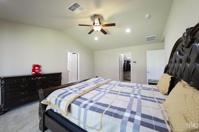 7215 Pine Flat Dr, Bakersfield, CA 93311 - carpeted bedroom featuring lofted ceiling, a ceiling fan, a walk in closet, a closet, and recessed lighting