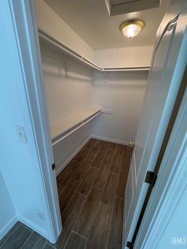 walk in closet featuring wood finish floors