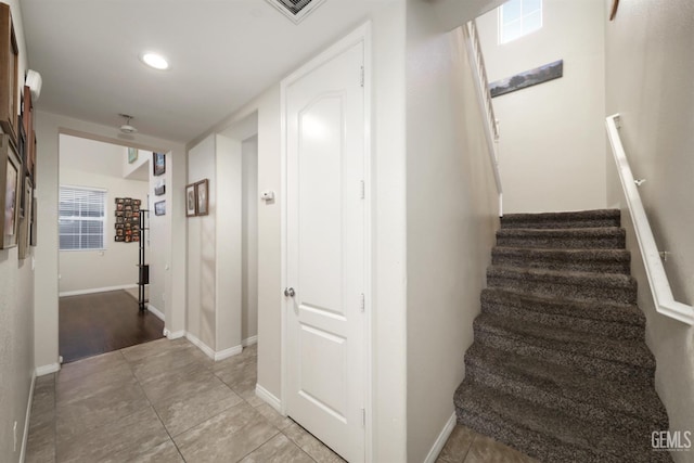 11102 Patagonia Way, Bakersfield, CA 93306 - stairs featuring tile patterned floors, baseboards, and recessed lighting