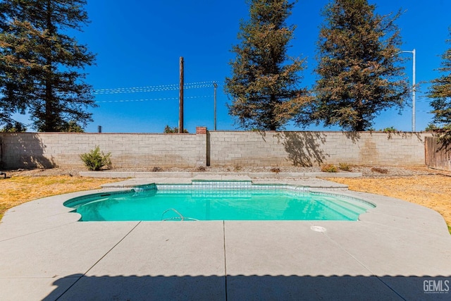 view of swimming pool with a fenced in pool, a patio, and a fenced backyard