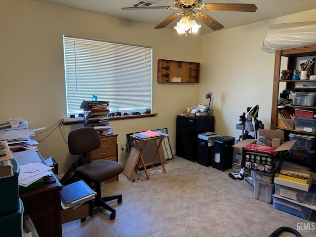 22417 Citation St, Tehachapi, CA 93561 - office area featuring a ceiling fan and light tile patterned floors