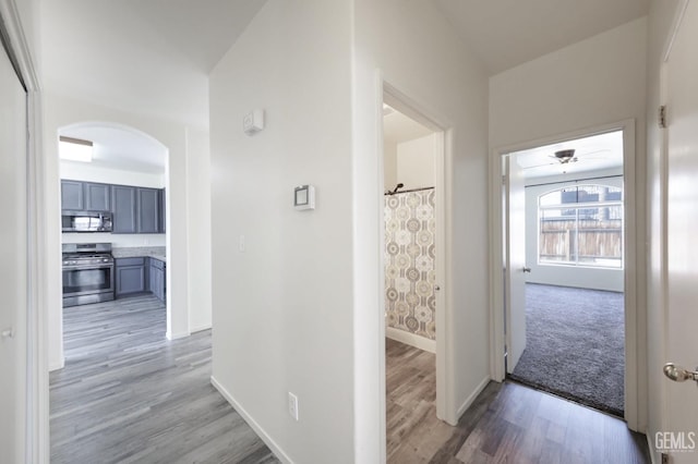 hall with light hardwood / wood-style flooring