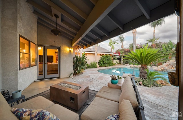 7305 Wilford Ct, Bakersfield, CA 93309 - view of patio featuring an outdoor pool and an outdoor living space with a fire pit
