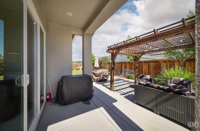 9108 Manor Forest Ln, Shafter, CA 93263 - fenced backyard with an outdoor hangout area, a pergola, a patio, and grilling area