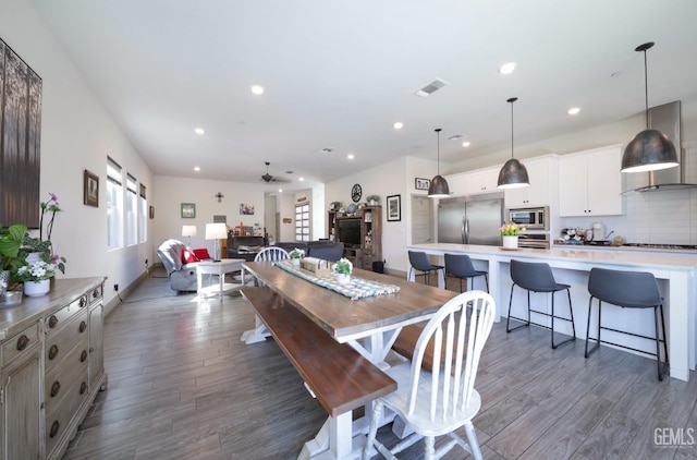 9108 Manor Forest Ln, Shafter, CA 93263 - dining space featuring wood finished floors, recessed lighting, and ceiling fan