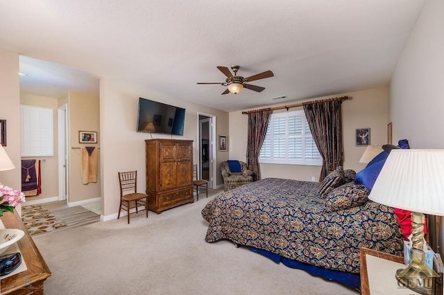 bedroom featuring carpet floors and ceiling fan