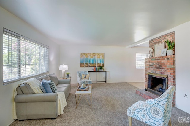 3504 Planz Rd, Bakersfield, CA 93309 - living area with carpet flooring and a brick fireplace
