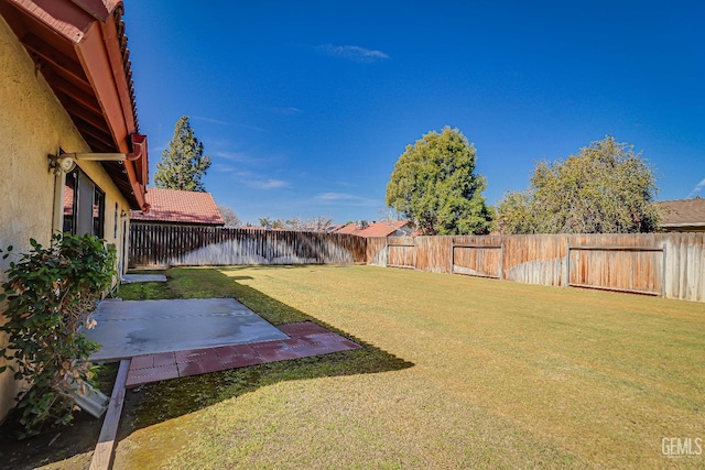 view of yard with a patio area and a fenced backyard