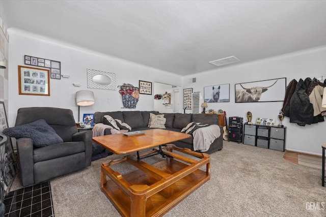 living room featuring carpet