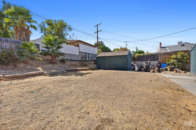 view of yard with a storage shed