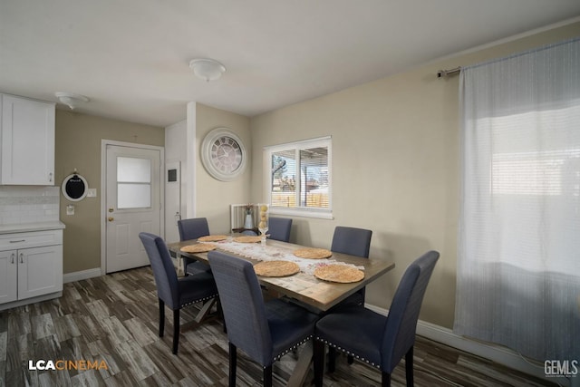 dining room with dark hardwood / wood-style flooring