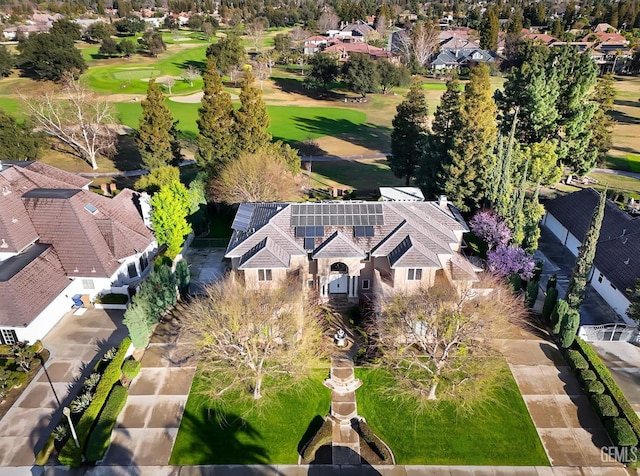 aerial view featuring a residential view and golf course view