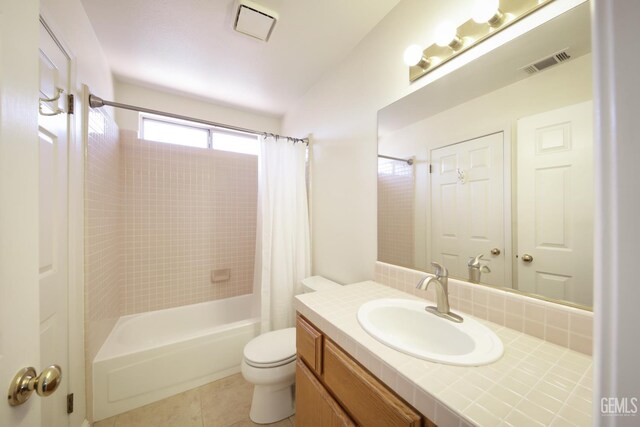 10205 Single Oak Dr, Bakersfield, CA 93311 - bathroom with toilet, shower / bath combo, vanity, and tile patterned flooring