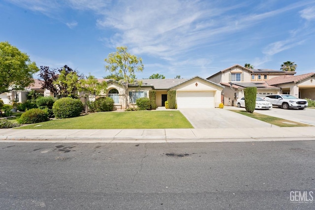6720 Alderbrook Ln, Bakersfield, CA 93312 - view of front of house with a garage, driveway, a front lawn, and stucco siding