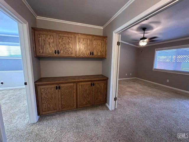 4049 Liz Dr, Bakersfield, CA 93312 - detailed view of carpet, ceiling fan, and crown molding