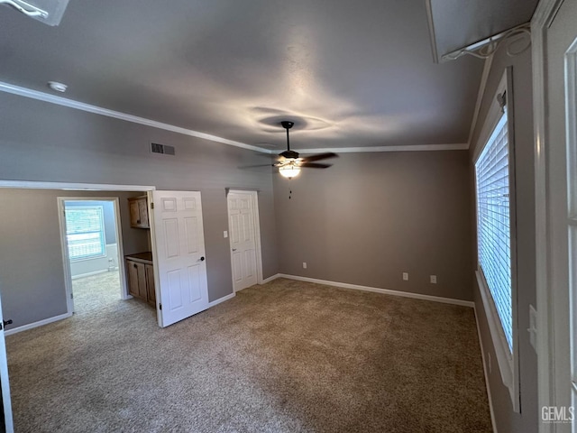 4049 Liz Dr, Bakersfield, CA 93312 - unfurnished bedroom featuring light carpet, ornamental molding, and ceiling fan