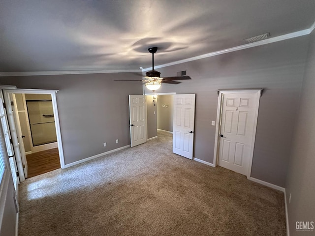 4049 Liz Dr, Bakersfield, CA 93312 - unfurnished bedroom with carpet floors, ornamental molding, and a ceiling fan