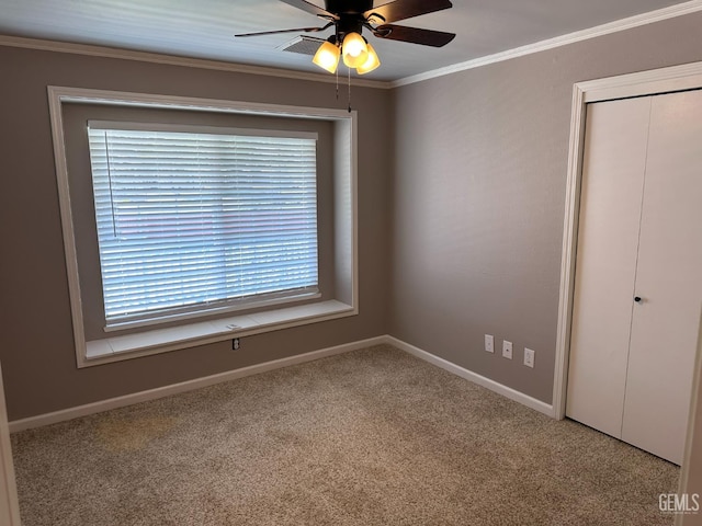 4049 Liz Dr, Bakersfield, CA 93312 - unfurnished room with a ceiling fan, ornamental molding, and carpet flooring