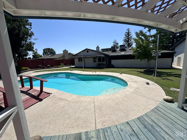 4049 Liz Dr, Bakersfield, CA 93312 - view of swimming pool with a pergola, a fenced backyard, and a patio