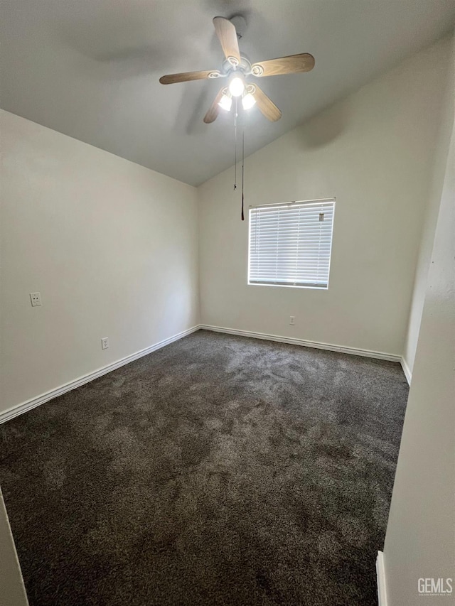 107 Coverdale Ct, Bakersfield, CA 93307 - spare room featuring lofted ceiling, dark carpet, and ceiling fan