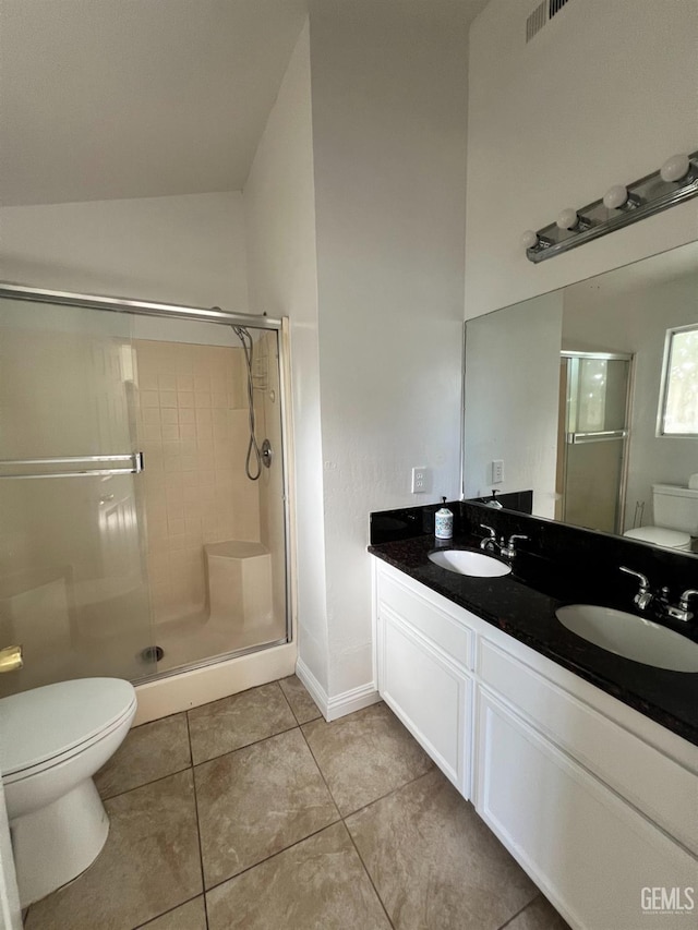 107 Coverdale Ct, Bakersfield, CA 93307 - full bathroom with a stall shower, double vanity, and tile patterned flooring